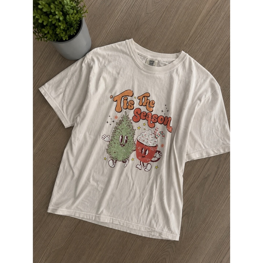 Comfort Colors Tis The Season Christmas Graphic T-Shirt Large Retro Holiday